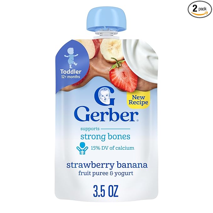 Gerber Toddler Food, Strawberry Banana, Fruit Puree and Yogurt Pouch. No Added Sweeteners, 12PK
