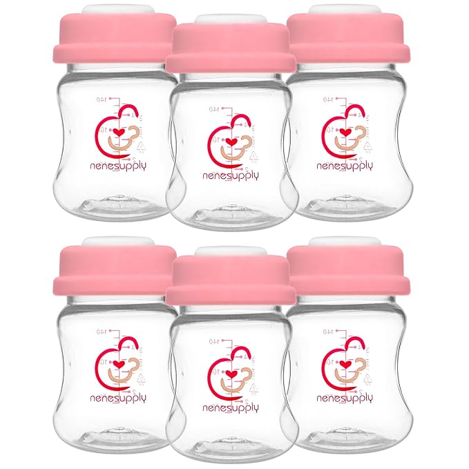 Nenesupply Storage Bottles Collection for Spectra S1 S2 Motif Luna Breast Pumps 6 pc 4.7oz 140ml with Collar and Sealing Disc. Breastmilk Storage Replace Spectra Bottles for Pumping Wide-Mouth