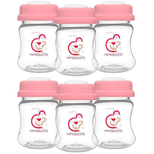 Nenesupply Storage Bottles Collection for Spectra S1 S2 Motif Luna Breast Pumps 6 pc 4.7oz 140ml with Collar and Sealing Disc. Breastmilk Storage Replace Spectra Bottles for Pumping Wide-Mouth