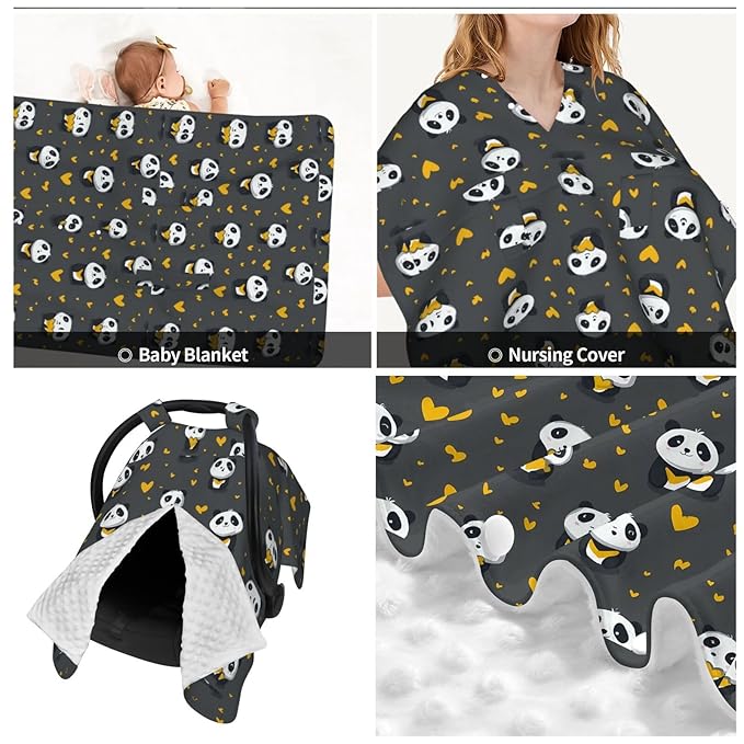 Cute Panda Hug Bear Baby Car Seat Canopy Nursing for Breastfeeding Multi-Use Infant Stretchy Carrier Carseat Winter Cover for Newborn Girls Boys
