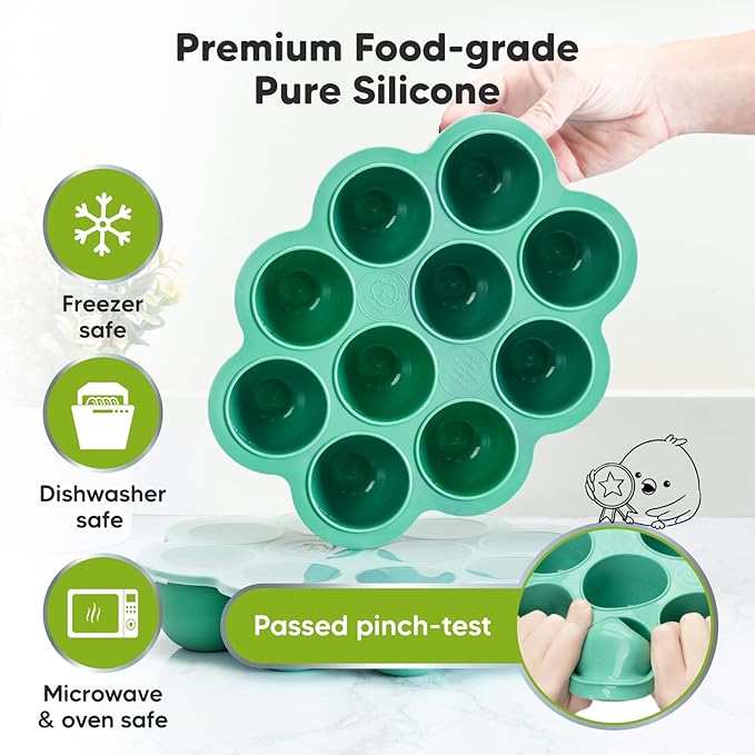 KeaBabies 12-Pack Baby Food Glass Containers and Silicone Baby Food Freezer Tray with Clip-on Lid - 4 oz Leak-Proof, Microwavable, Baby Food Storage Container - Breast Milk Trays for Freezer