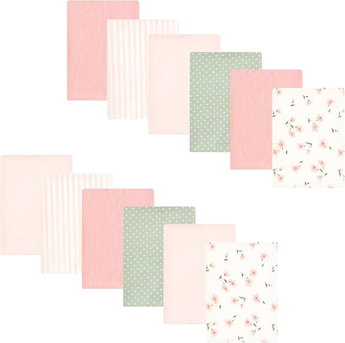 Hudson Baby Unisex Baby Cotton Flannel Burp Cloths Bundle, Pink Dainty Floral, One Size