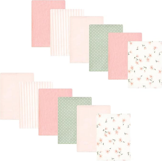 Hudson Baby Unisex Baby Cotton Flannel Burp Cloths Bundle, Pink Dainty Floral, One Size