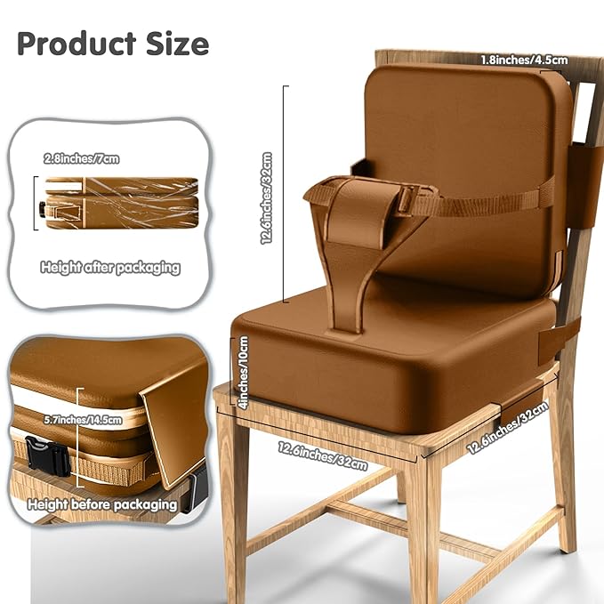 Toddler Booster Seat for Dining Table,Booster Seat for Kitchen Chair with Extended Straps,2PCS Portable with Safety Buckles,Suitable for Kids Aged 3-12 in Restaurants (Dark Brown)