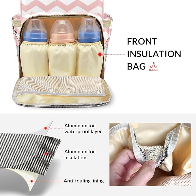 Rainbow Pink Elephant Mommy Bag for Baby Girl Custom Diaper Bag Backpack Waterproof Multi-Function Travel Camping Picnic Diaper Carrying Bag