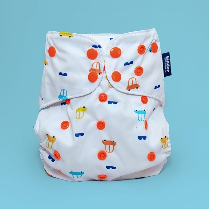 Kinder Cloth Diapers Set of 5 Reusable Baby Diapers Pocket Style Athletic Wicking Jersey, Bamboo Viscose Inserts, Wet Bag, Newborn to Potty Training 7-60lbs, One Size (Let's Go)