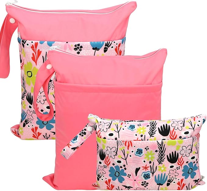 Grab and Go Wet Dry Cloth Diaper Bags -Waterproof Washable Reusable Diaper Organizer (simple bag, Dreaming Flower)