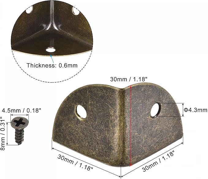 uxcell 30x30x30mm Metal Box Corner Protectors Edge Guard Bronze Tone 20pcs for Table Corners and Desk Corners