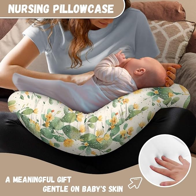 Cactus Pattern Pillow Cover for Infant Snug, Breathable Neutral Breastfeeding Pillow Cover for Bottle Feeding, Lightweight Breastfeeding Pillow Slipcover