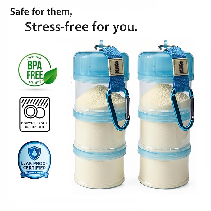 Formula Container to Go – Baby Essentials, Stackable Formula Dispenser for Night Feedings, Snacks and More – 2 Pack, by KiKo (Blue)