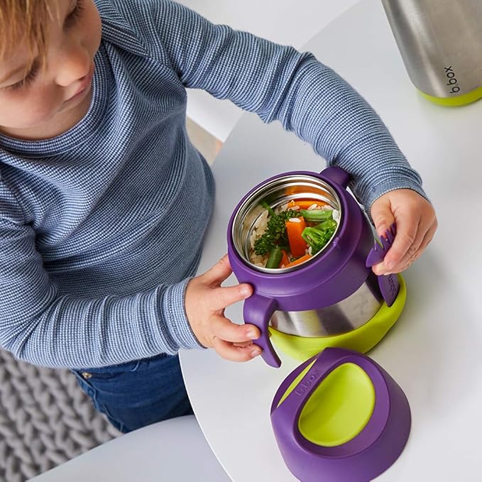 b.box Insulated Food Jar with Spork for Toddlers | Easy Open Container | Stainless Steel, 5hrs+ of Perfect Temperatures | Dishwasher Safe, BPA Free (Indigo Rose, 11 oz)