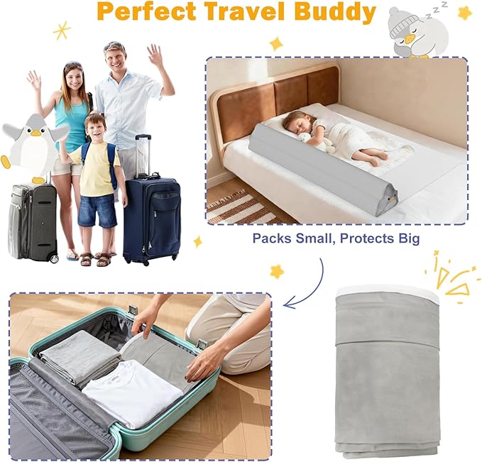 Single Inflatable Bed Rail: with Built-in Pump, 2026 Portable Travel Bed Bumper for Hotel, Visiting & Home, Soft Foldable Safety Guard