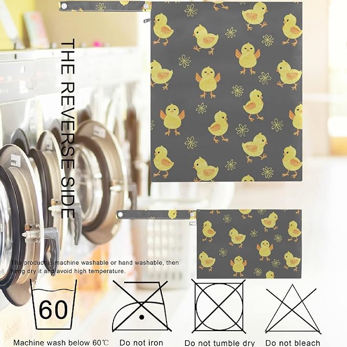 visesunny Cute Chick 2Pcs Wet Bag with Zippered Pockets Washable Reusable Roomy Diaper Bag for Travel,Beach,Pool,Daycare,Stroller,Diapers,Dirty Gym Clothes, Wet Swimsuits, Toiletries