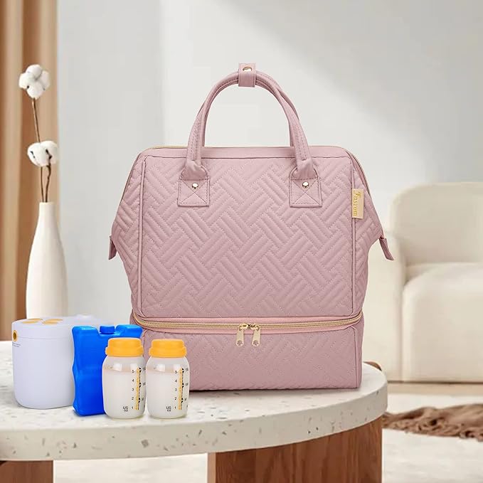 Fasrom Small Breast Pump Bag Backpack with Cooler Compatible with Momcozy and Medela Pumps, Pumping Tote with Waterproof Mat, Pink