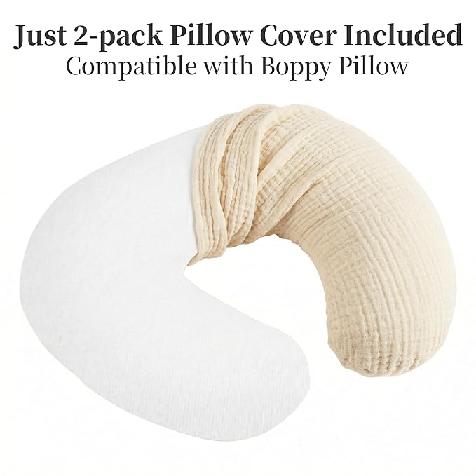 Pro Goleem Muslin Nursing Pillow Cover, 100% Cotton Soft Breathable Feeding Pillow Slipcover for Breastfeeding Moms, Fits Standard Infant Nursing Pillow, for Boys and Girls, 2 Pack (Brown＆Beige)
