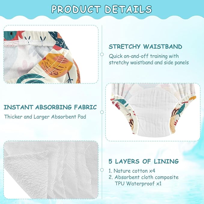 Bolaz Toddler Training Pants, Colorful Cute Chicken Cotton Potty Training Underwear for Baby Boy Girl 3-Pack