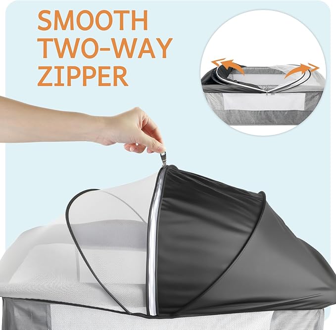 Bassinet Cover Half Blackout, Mosquito Net Cover with 2-Way Zipper, Block Light and Keep Cats Out, Foldable with Storage Bag