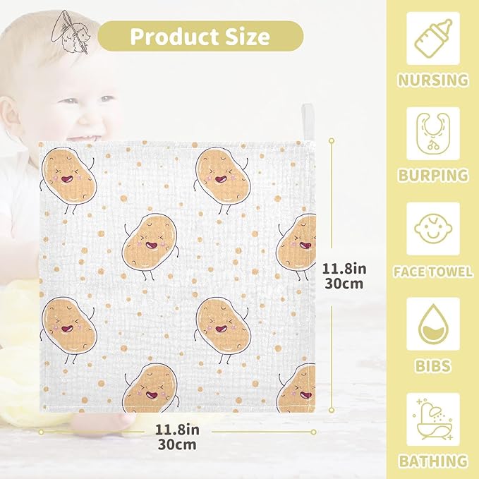 vvfelixl Kawaii Potatoes Baby Burp Cloths Baby Muslin Washcloths for Boys Girls Cotton Baby Face Towel for Newborn Infants Soft and Absorbent 11.8 X 11.8 in, 5 Pack