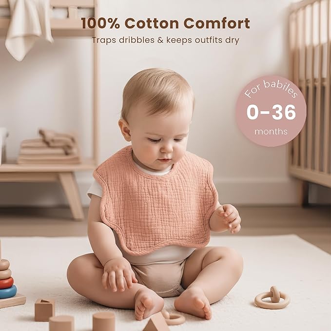 Konssy Muslin Baby Bibs 8 Pack, 100% Cotton Absorbent Bandana Drool Bibs for Teething and Drooling for Unisex Boys and Girls