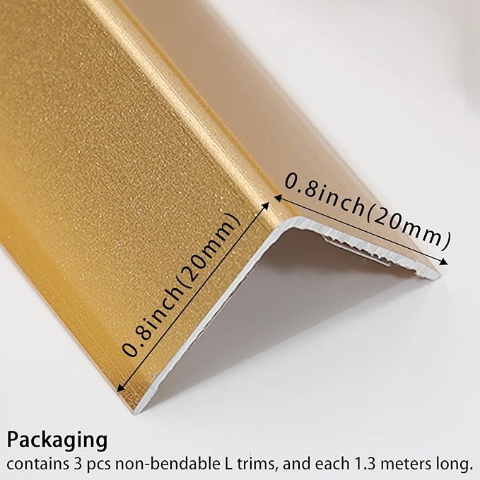 Coengwui Aluminum Corner Guards, Peel and Stick L-Shaped Molding Trim for Wall Table Door Frame Protection and Decoration (Matte Gold, 3Pcs x 4.26ft x 0.8in)