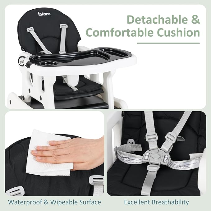 INFANS 5 in 1 Baby High Chair, Convertible Toddler Table Chair Set, Rocking Chair, Multi-Function Seat with Lockable Universal Wheels, Adjustable Seat Back, Removable Trays