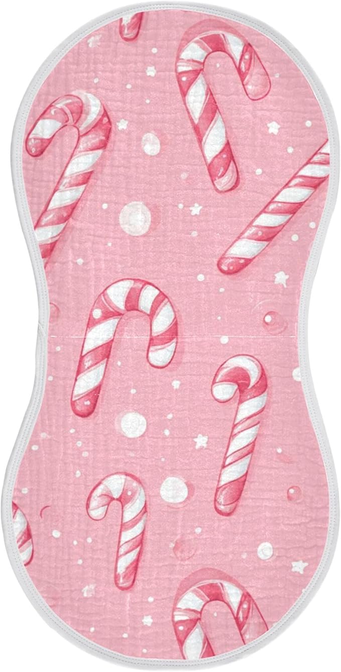 Christmas Pinks Candy Cane Burp Cloths Baby Boys Girls Absorbent Soft Cotton Burping Cloths Rags, 1 Pack