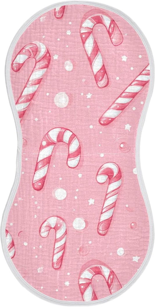 Christmas Pinks Candy Cane Burp Cloths Baby Boys Girls Absorbent Soft Cotton Burping Cloths Rags, 1 Pack