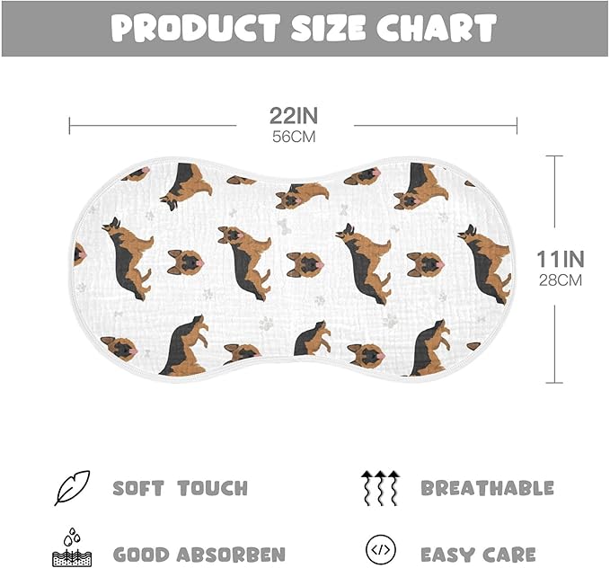 German Shepherd Dog Muslin Burp Cloths for Baby 4 Pack Soft 100% Cotton Baby Washcloths Bibs for Boy Girl