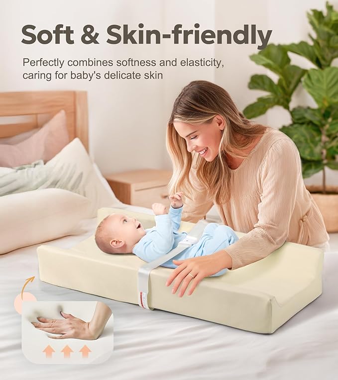 Mallify Baby Changing Pad, Waterproof & Wipeable Vegan Leather Diaper Changing Mat, Thick Soft & Non-Slip Changing Pad for Dresser, Changing Table, Beige
