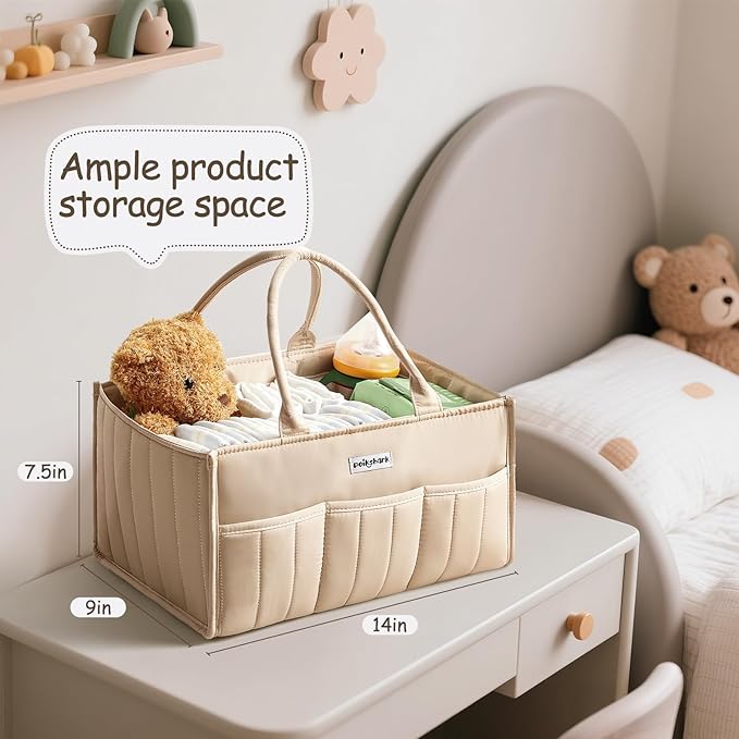 POIKSHARK Baby Diaper Caddy - Stylish Basket for Newborn Essentials, Nursery Storage Bin and Car Organizers for Diapers and Wipes, Gift for Baby Shower, Cream