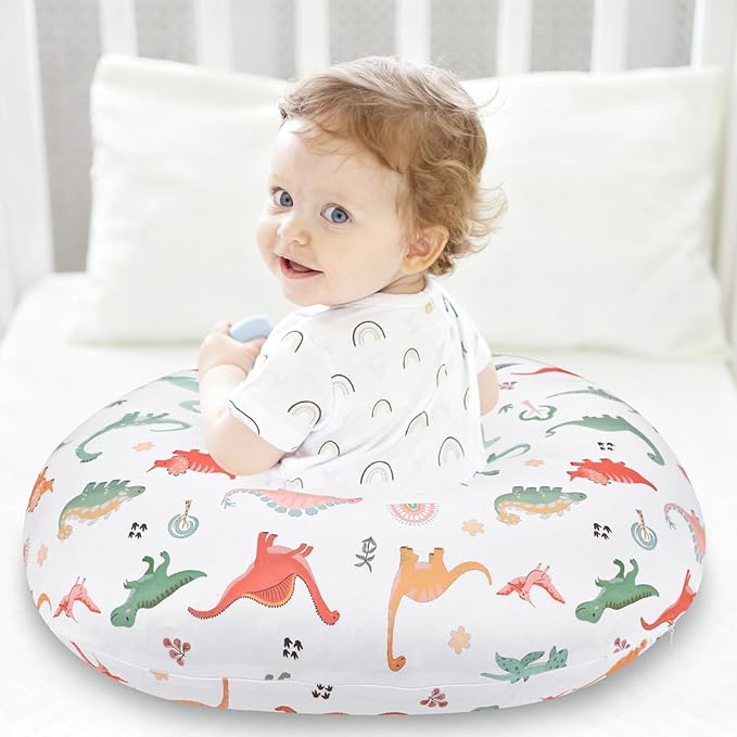 Nursing Pillow Cover, Breastfeeding Pillow Cover Case for Baby Girls Boys, Soft & Breathable, White Dinosaur (Only Cover)