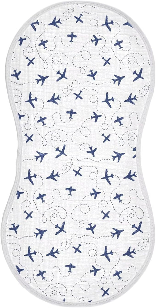 Baby Muslin Burp Cloths Set of 1 Blue Airplanes Muslin Washcloths Air Plane Transportation Sky White Milk Spit Up Rags Newborn Towel Burp Cloth Bib for Unisex Boys and Girls, 22 x 11 Inch