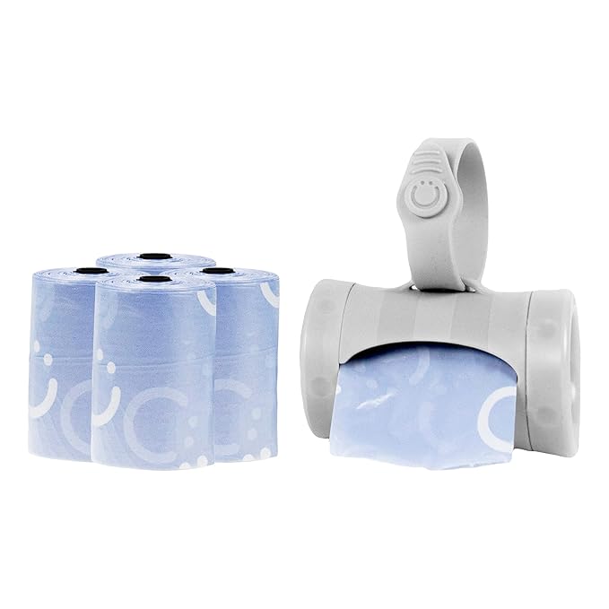 Ubbi Steel Diaper Pail, Odor Locking, No Special Bag Required & On The Go Gray Bag Dispenser with Lavender Scented Refills Baby Bundle