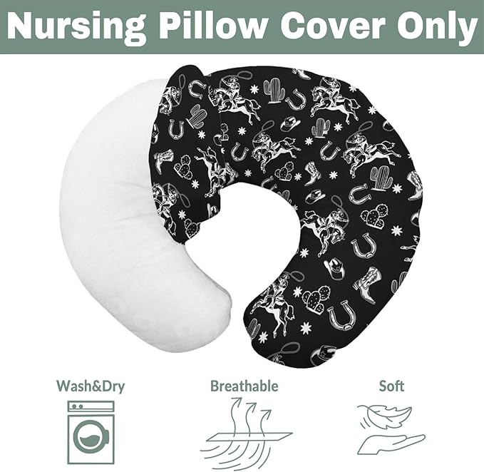 Country Western Nursing Pillow Covers for Boy Girl Cowboy Hat Boots Horse Cactus Nursing Pillow Slipcovers for Breastfeeding Pillows Wild West Desert Soft Stretchy Removable Covers for Newborn Infant