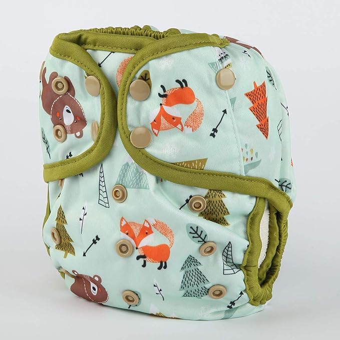 Baby Diaper Cover Nappy One Size 10lbs to 36lbs for Boys (Bear Fox Teepee)