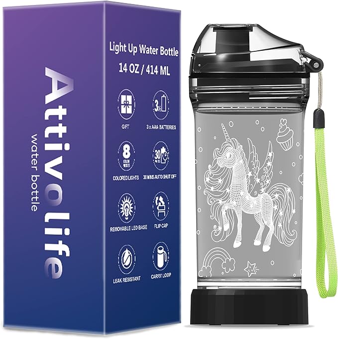 Attivolife Kids Water Bottle Light up Dinosaur, Jurassic Cup 3D Illusion Glowing Lamp-14 OZ Dino BPA Free Eco-Friendly Timer Function, Cool Unique Gifts for Boy Girl Toddler Camping