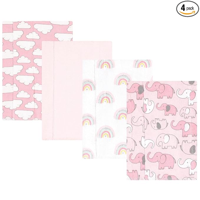 Hudson Baby Unisex Baby Cotton Flannel Burp Cloths 4-Pack, Girl New Elephant, One Size