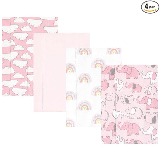 Hudson Baby Unisex Baby Cotton Flannel Burp Cloths 4-Pack, Girl New Elephant, One Size