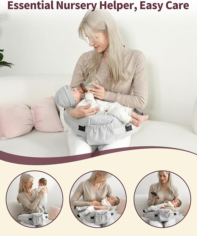 Nursing Pillow - with 2 Removable Cotton Cover, Firm Springy Memory Foam - Adjustable Waist Strap, Ergonomic Support, with Removable Backrest, Easier Breastfeeding