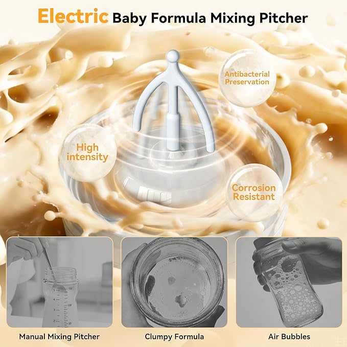Electric Formula Mixing Pitcher, Portable Baby Formula & Breastmilk Mixer, Automatic Formula Maker with Bidirectional Stirring, Wide Mouth Fridge Storage Container, BPA-Free Tritan Milk Pitcher, Blue