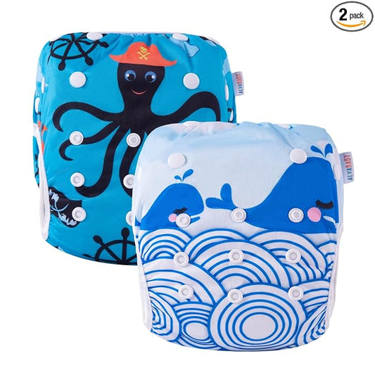ALVABABY Swim Diapers 2pcs Reusable Adjustable & Washalbe for Boys & Girls 0-2 Years Baby Boy DYK13-14