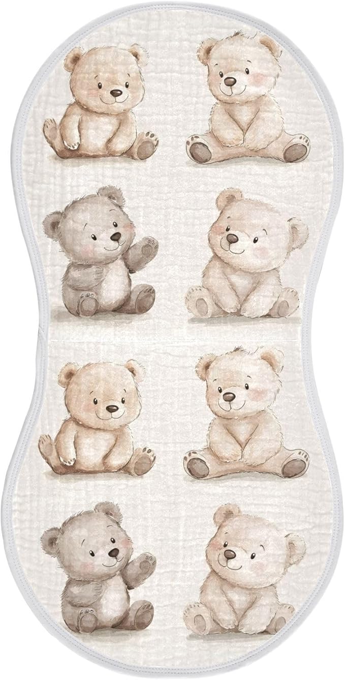 vvfelixl Baby Burp Cloths Watercolor Bears Baby Newborn Cotton Burping Cloths Set Babys Washcloths 4 Pack