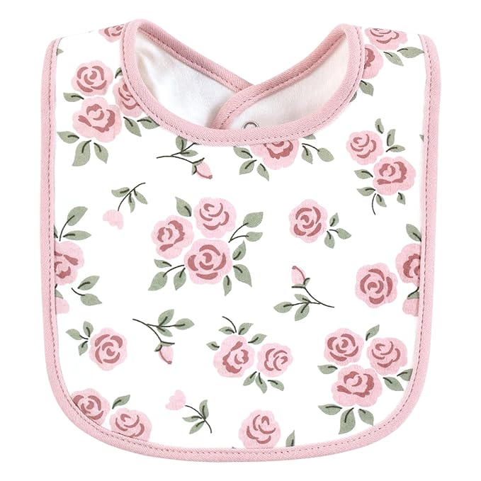 Hudson Baby Infant Girl Cotton Bibs, Mama Mauve Sage Rose, One Size