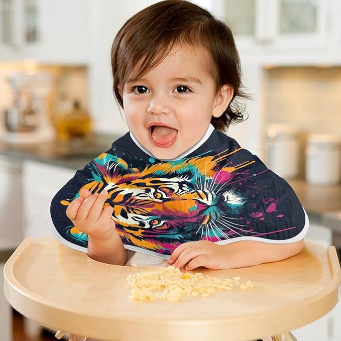 1 Pack Muslin Burp Cloths Tiger Black Print Cotton Baby Burp Cloths Absorbent Soft Burping Cloth Washcloths for Newborn Babies 22x11 Inch