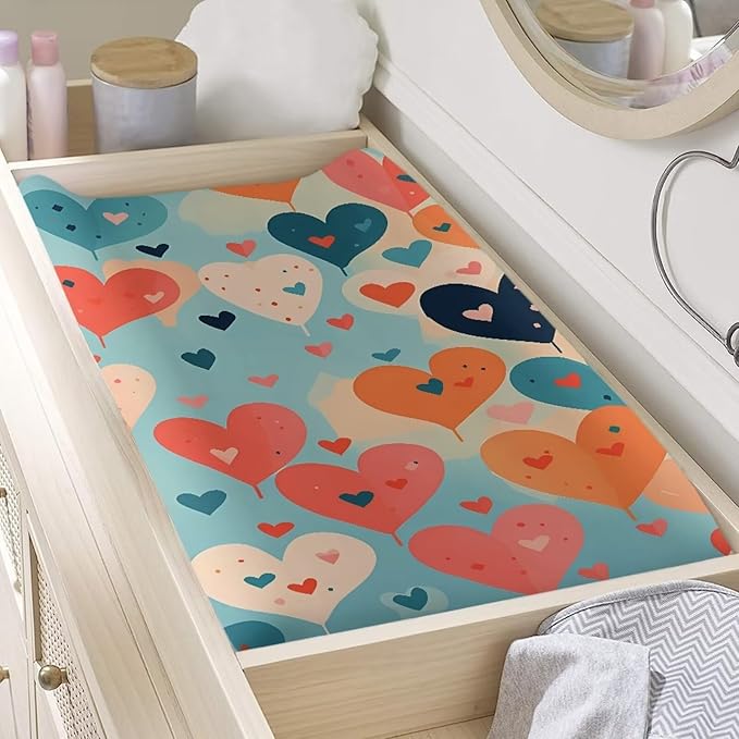 Heart Balloons Changing Pad Cover for Baby Girls Boys Comfort Diaper Change Table Pad Covers Soft Changing Pad Sheets