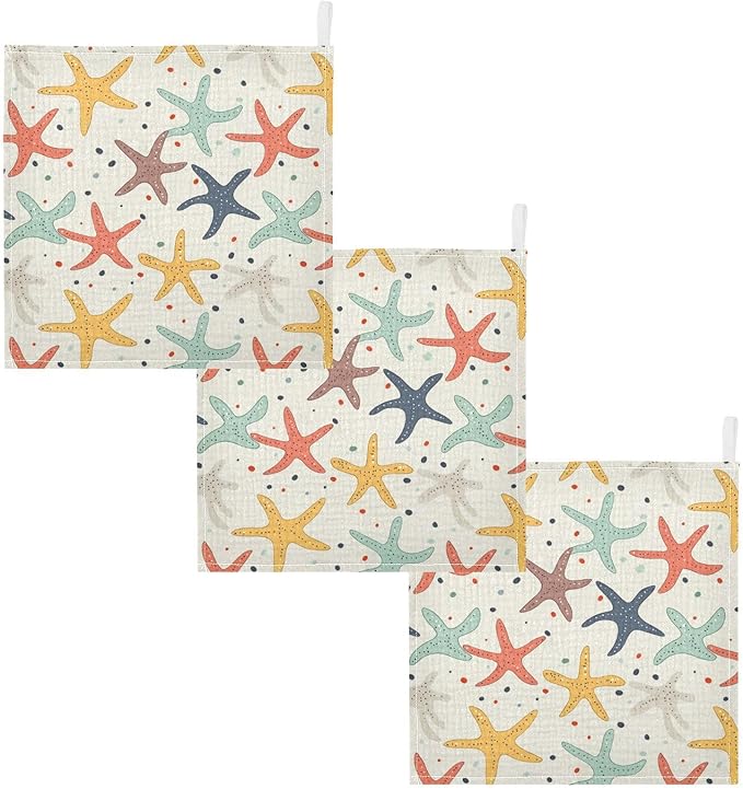 vvfelixl Baby Muslin Washcloths Colorful Starfish Baby Burp Cloths Cotton Babys Face Towel for Newborn Infants Boys Girls Soft and Absorbent 11.8 X 11.8 in, 3 Pack
