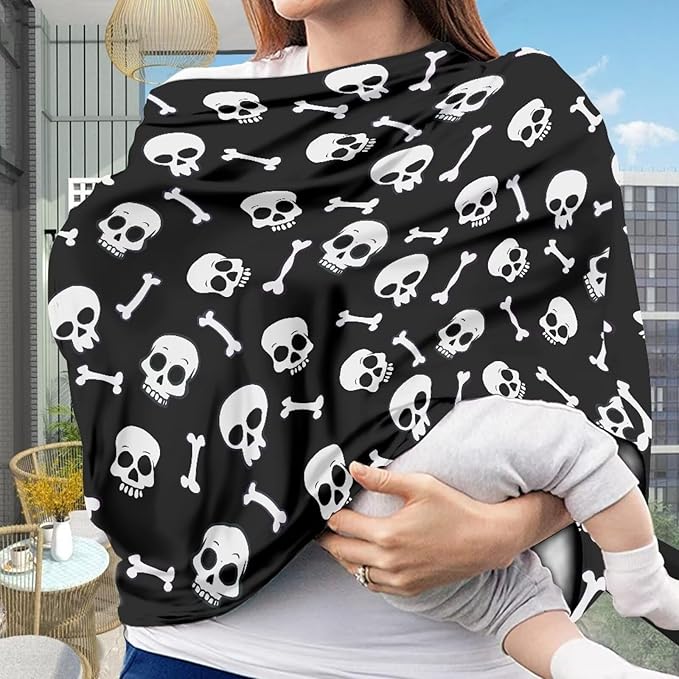 Belidome Gothic Baby Stuff Nursing Cover Up for Breastfeeding Black and White Skull Carseat Canopy for Baby Boys Stretchy Comfy