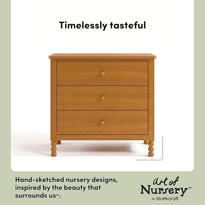 Storkcraft Rio 3 Drawer Chest with Changing Topper (Almond) – GREENGUARD Gold Certified, Premium Wood Dresser for Baby & Kids Bedroom, Safety Interlocking Drawers, Pre-Installed Tracks, Kids Chest