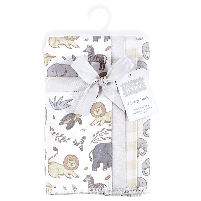 Hudson Baby Unisex Baby Cotton Flannel Burp Cloths, Neutral Safari, One Size
