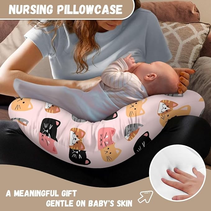 Multi Cartoon Cat Nursing Pillow Cover for Baby Boy Girl Breastfeeding Slipcover Infant Newborn Nursery Bottle Pillowcase Breathable and Washable Xmas Decoration
